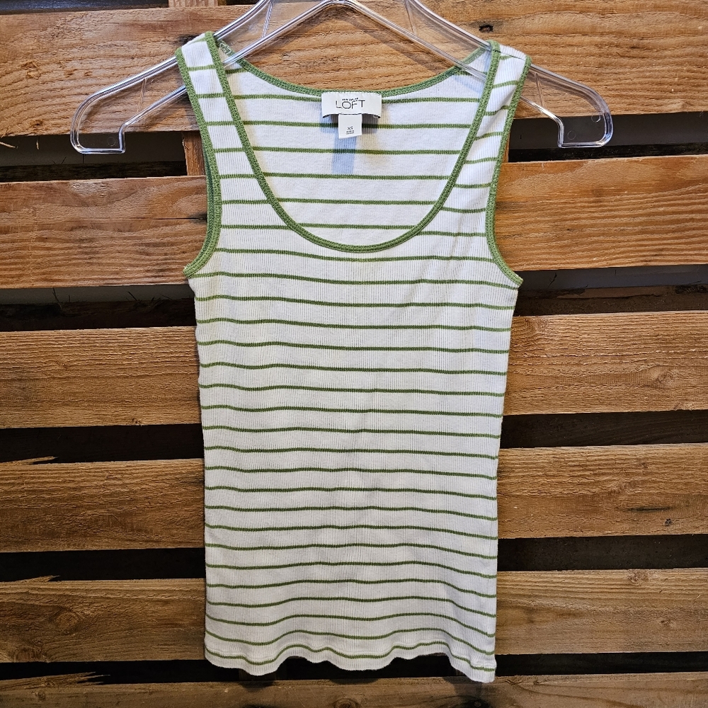White and Green Loft Ribbed Tank